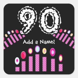 Pink Candles 90th Birthday Add a Name! Square Sticker