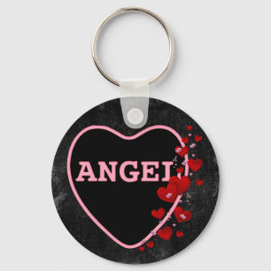 Pink Candy Angel Heart Valentine Design 2 Keychain
