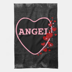 Pink Candy Angel Heart Valentine Design 2 Kitchen Towel