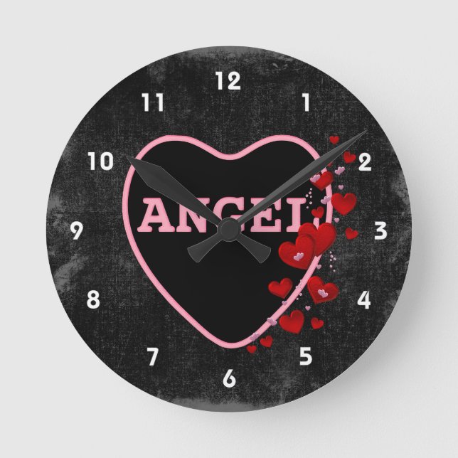 Pink Candy Angel Heart Valentine Design 2 Round Clock (Front)