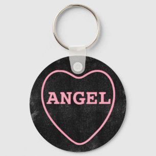 Pink Candy Angel Heart Valentine Design Keychain