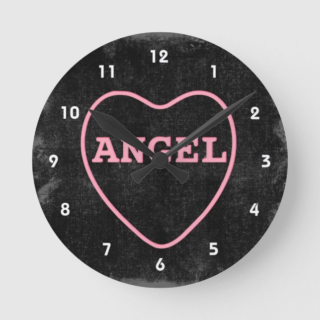 Pink Candy Angel Heart Valentine Design Round Clock (Front)