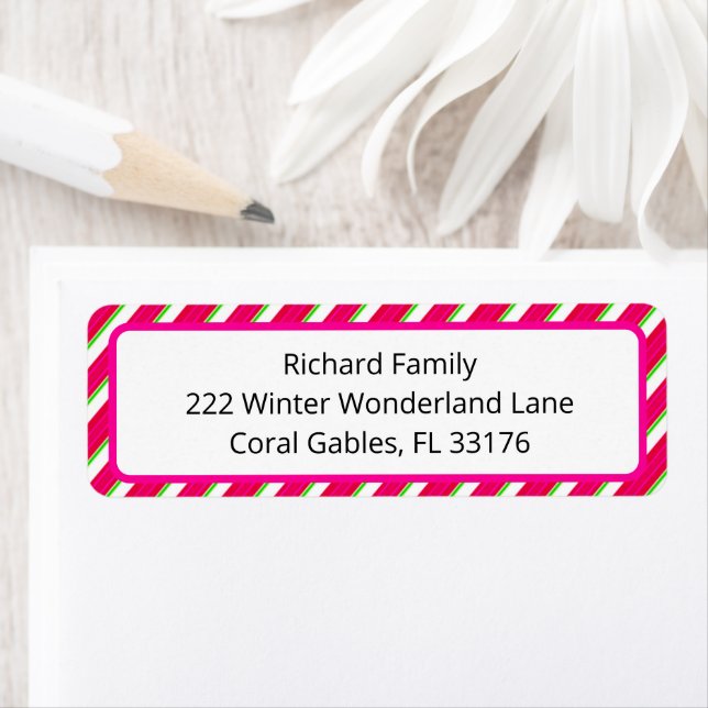 Pink Candy Cane Baby Shower Return Address Label (Insitu)