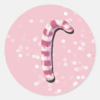 Pink Candy Cane Christmas Srickers Classic Round Sticker