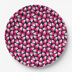 Pink Candy Corn Girly Halloween Paper Plate