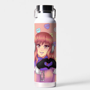 Pink Candy Heart Girl Water Bottle