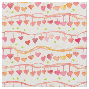 Pink Candy Hearts Love You Orange Watercolor Fabric