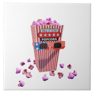 Pink Candy Popcorn and 3D Movie glasses Tile