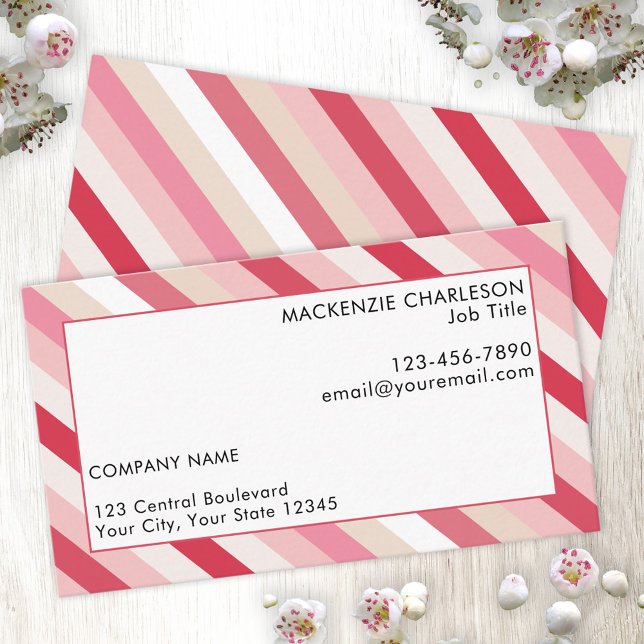 Pink Candy Stripe  Business Card (Pink diagonal candy striped business cards)