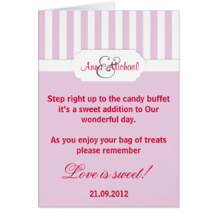 Pink candy stripe Candy Buffet Poem Card