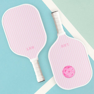 Pink Candy Stripe Design Tiny Initials Monogram Pickleball Paddle