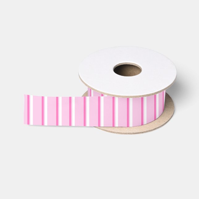 Pink candy vertical striped ribbon satin ribbon (Spool)