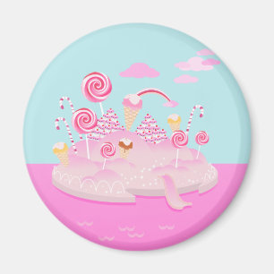 Pink candy world cake for birthday party magnet