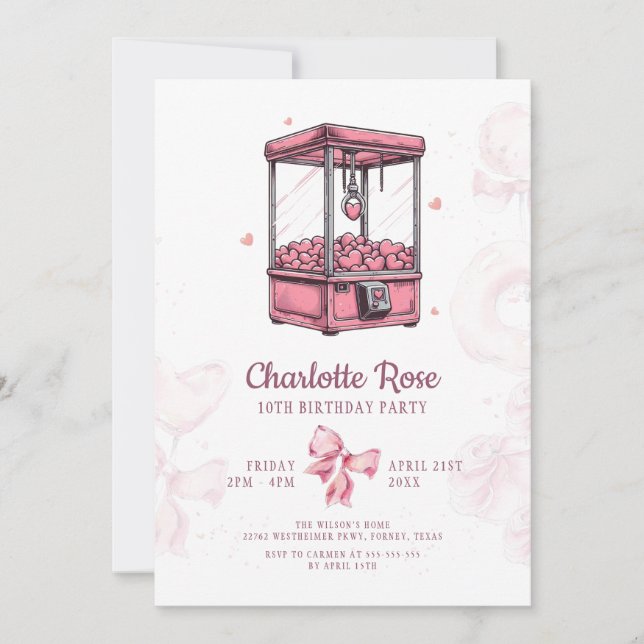 Pink Candyland Arcade Girl Birthday Party Invitati Invitation (Front)
