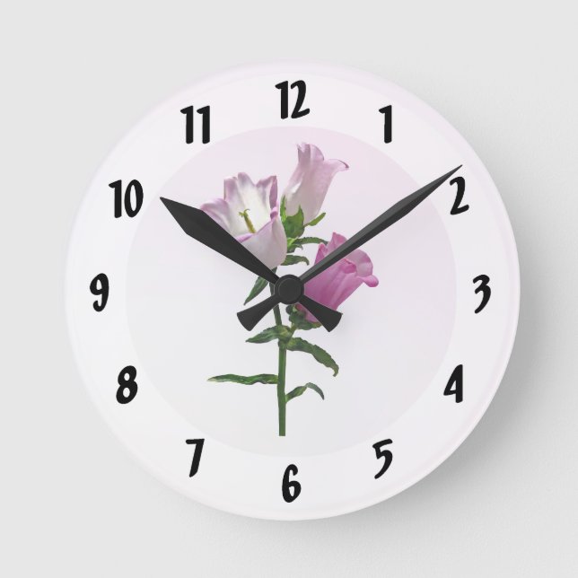 Pink Canterbury Bells Round Clock (Front)