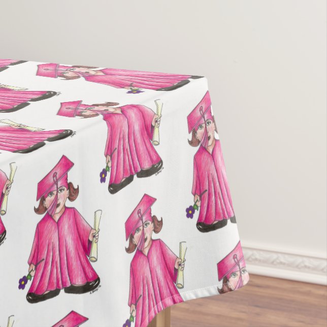 Pink Cap and Gown School Graduation Girl Diploma Tablecloth (In Situ)