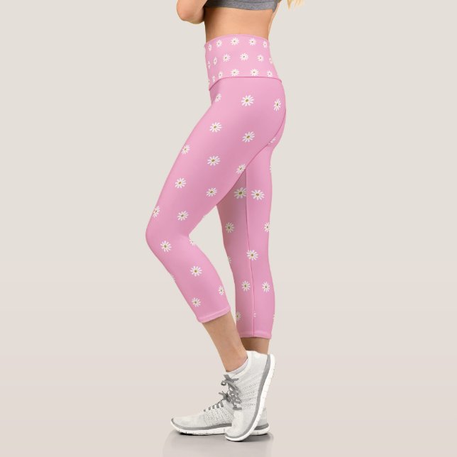 Pink Capri Leggings with Blooming Flower Pattern (Left)