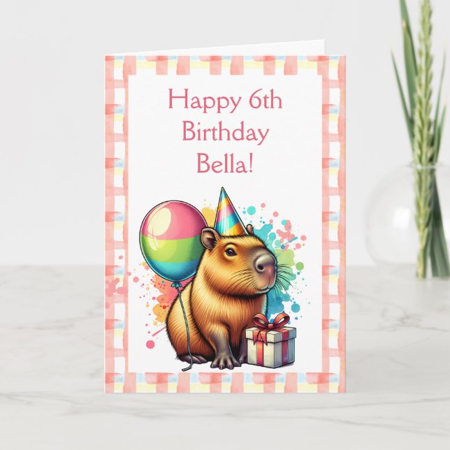  Pink Capybara Themed Girl's Happy Birthday  Card (Front)