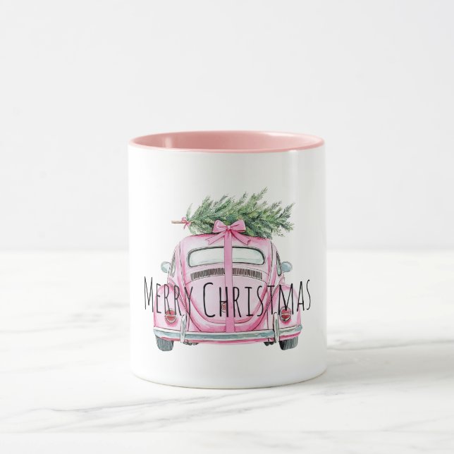 Pink Car Christmas Tree Mug (Center)