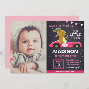 Pink Car Racer Anniversaire Invitation avec photo