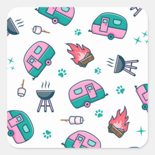 Pink Caravan Adventure Square Sticker