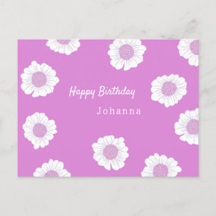 Pink Card with White Flowers - Happy Birthday 