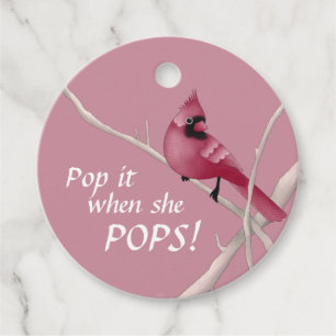 Pink Cardinal Baby Shower Pop It When She Pops! Favour Tags