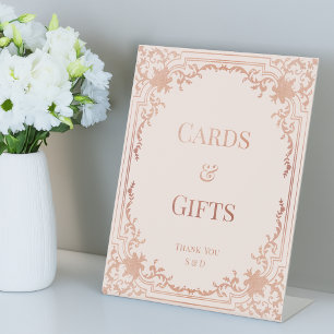 Pink Cards Gifts Elegant Vintage Rose Gold Wedding Pedestal Sign