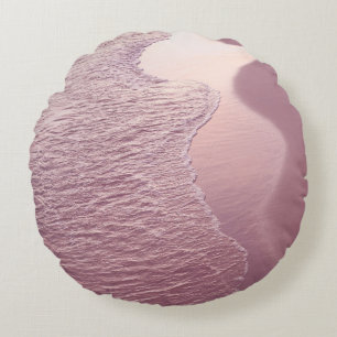 Pink Caribbean Shoreline Waves 1 Round Pillow
