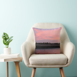 Pink Caribbean Sunset Over Calm Sea 1 Throw Pillow