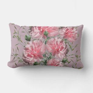 Pink Carnation and Foliage Medium Pink Background  Lumbar Pillow