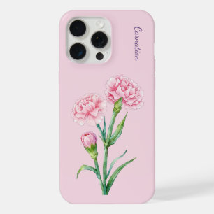 Pink Carnation Botanical Watercolor Custom Name iPhone 15 Pro Max Case