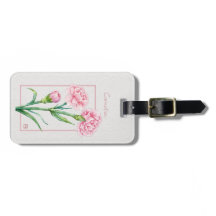 Pink Carnation Botanical Watercolor Custom Name