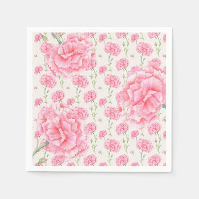 Pink Carnation Floral Wedding Shower  Napkin (Front)