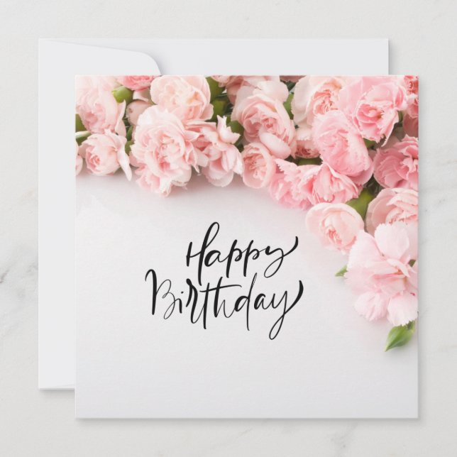 Pink Carnation Flower Happy Birthday Card (Front)