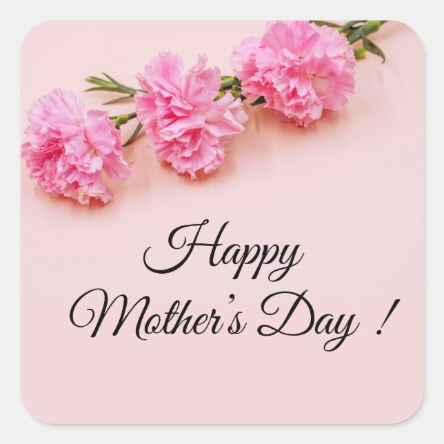Pink carnation flowers Mother's Day mom on pink Square Sticker (Front)