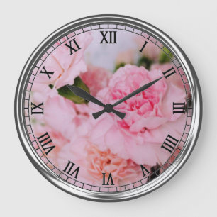 pink carnation flowers vintage style photography large clock