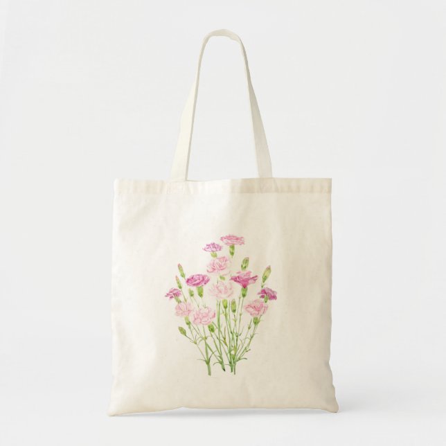 pink carnation flowers  watercolor tote bag (Front)
