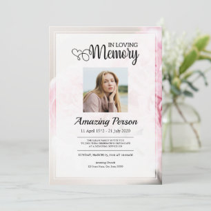 Pink carnation Funeral order of service Invitation