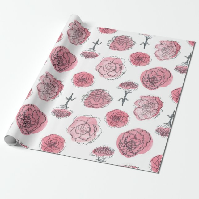 Pink carnation pattern wrapping paper (Unrolled)
