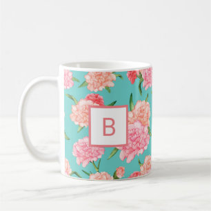 Pink Carnation Print Monogram Coffee Mug