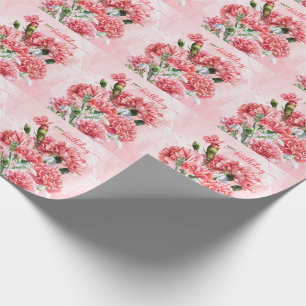 Pink Carnations and Butterflies Happy Birthday Wrapping Paper