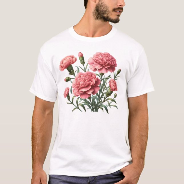Pink Carnations black T-Shirt (Front)