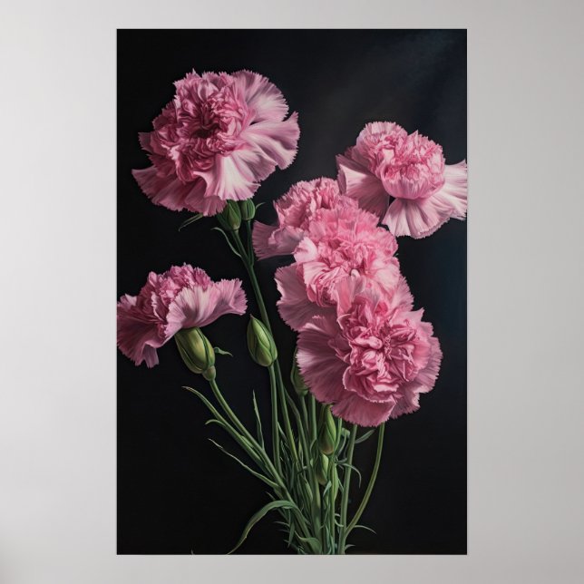 Pink Carnations Flower Art Print Poster (Front)