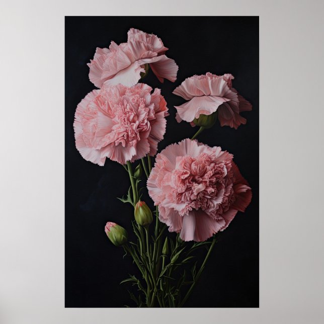 Pink Carnations Flower Art Print Poster (Front)