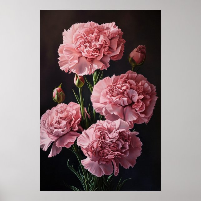 Pink Carnations Flower Art Print Poster (Front)