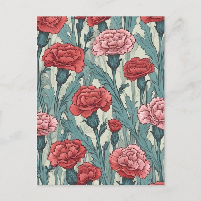 Pink carnations flower illustration postcard (Front)