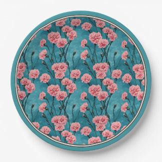Pink Carnations Handpainted Paper Plate
