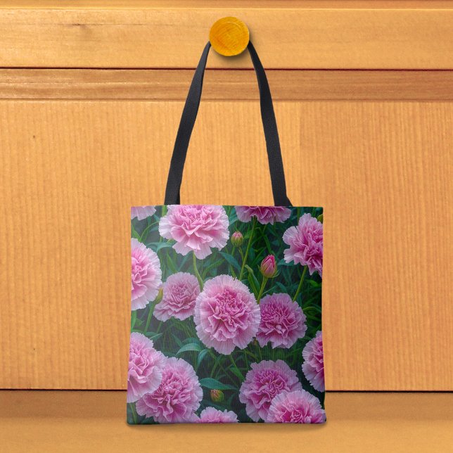 Pink Carnations Image No. 2 Tote Bag (Tote bag with pink carnations)