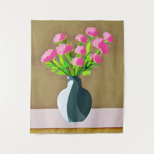 Pink Carnations in a Vase Modern Art Tapestry